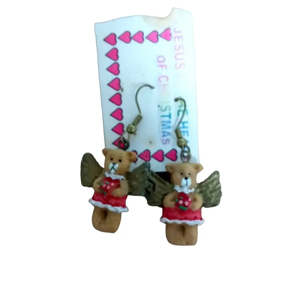 Christmas Holiday Jewelry Set Necklace Earrings Angel Bear Tree Pin Kitsch